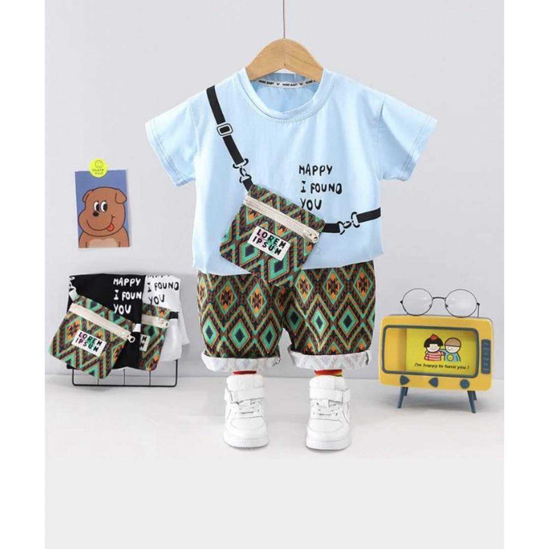 新品　ボーイズ100㎝　セットアップ　Tシャツ＋ショーパン　ブルー① キッズ/ベビー/マタニティのキッズ服男の子用(90cm~)(Tシャツ/カットソー)の商品写真