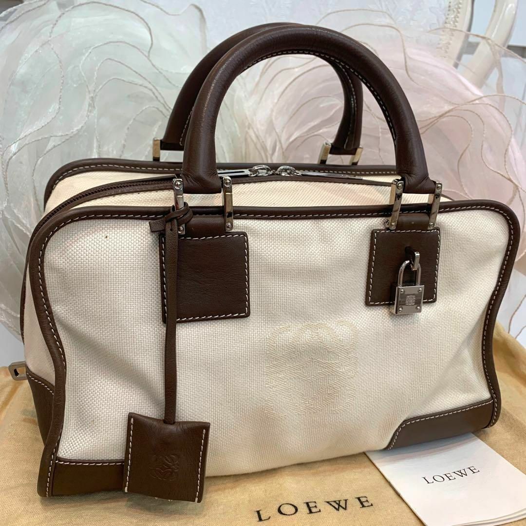 LOEWE ロエベ ハンドバッグ 革 グレージュ アナグラム アマソナ-