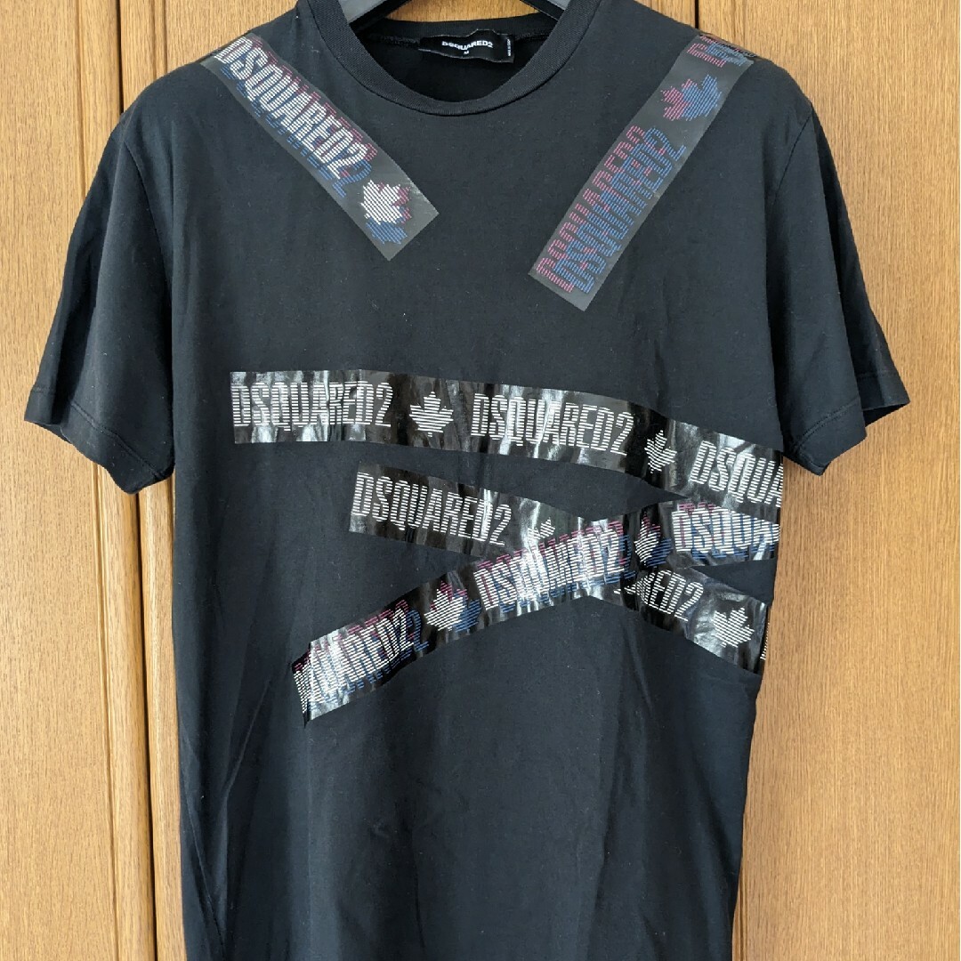 DSQUARED2 ディースクエアード テーププリント ロゴ Tシャツ 黒色 L