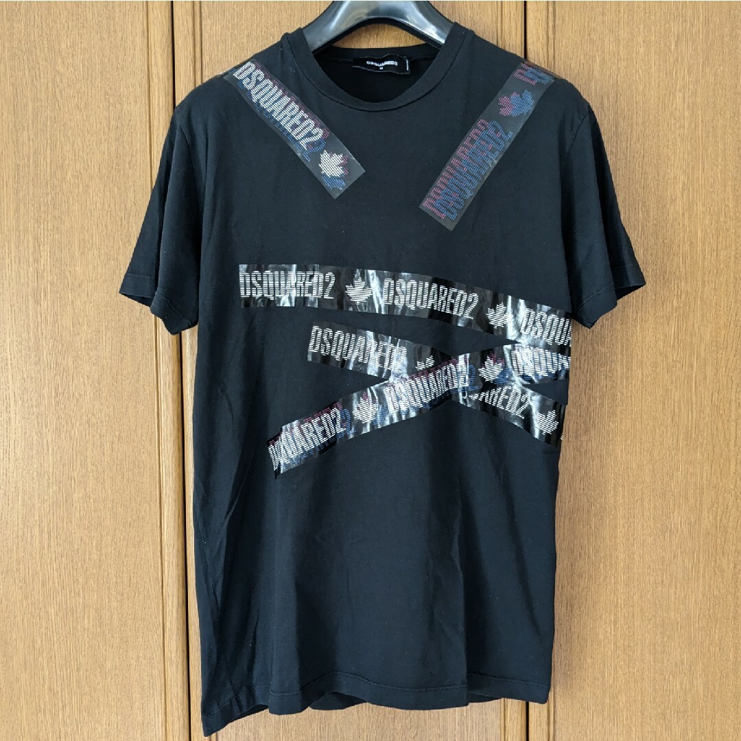 DSQUARED2 ディースクエアード テーププリント　ロゴ　Tシャツ　黒色　L