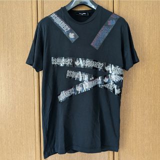 ディースクエアード(DSQUARED2)のDSQUARED2 ディースクエアード テーププリント　ロゴ　Tシャツ　黒色　L(Tシャツ/カットソー(半袖/袖なし))