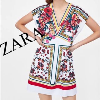 ザラ(ZARA)の美品　ZARA ザラ　ワンピース　花柄　派手　チュニック　人気　完売(ひざ丈ワンピース)