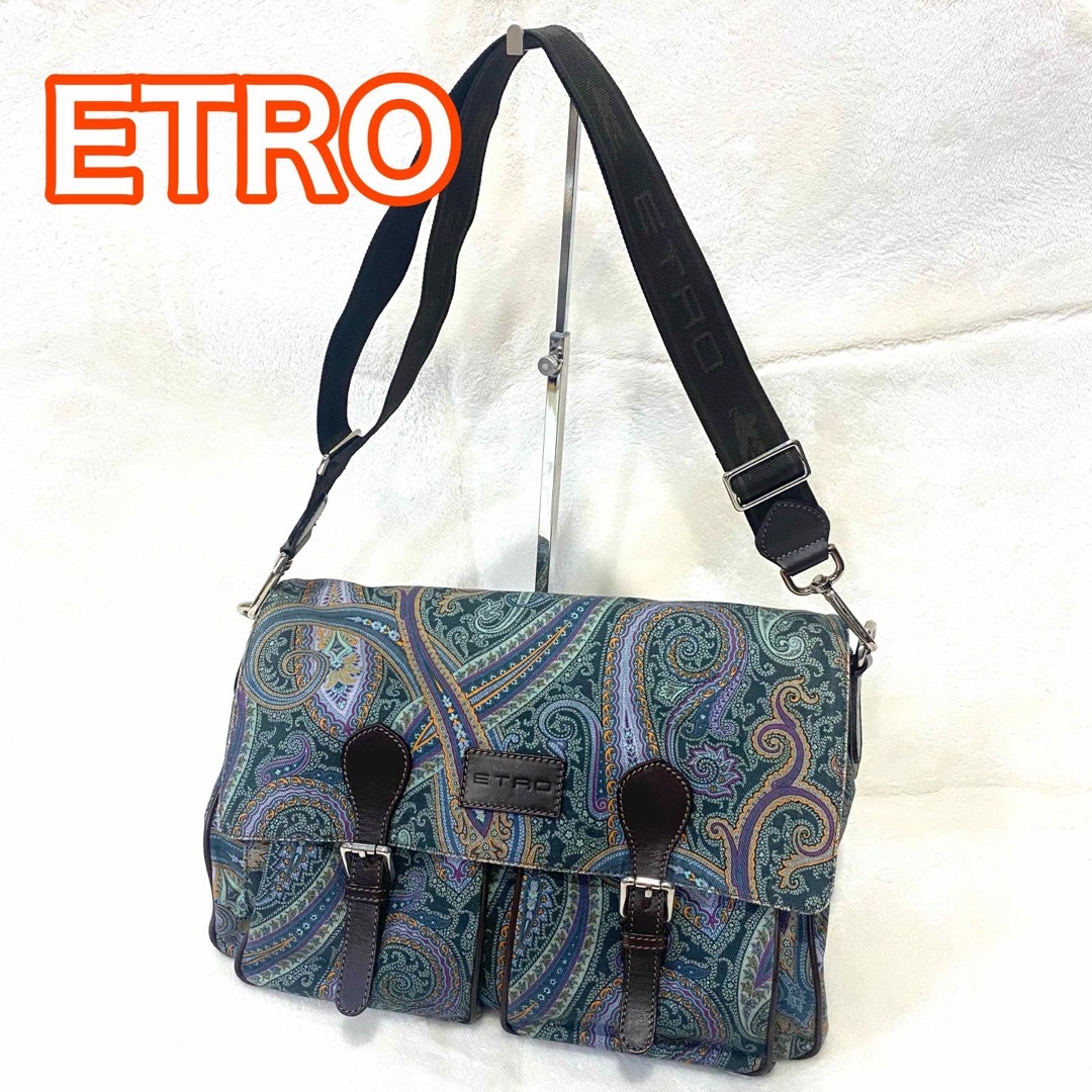 エトロ ETRO ペイズリー柄 ショルダーバッグ パープル ブルー 大型