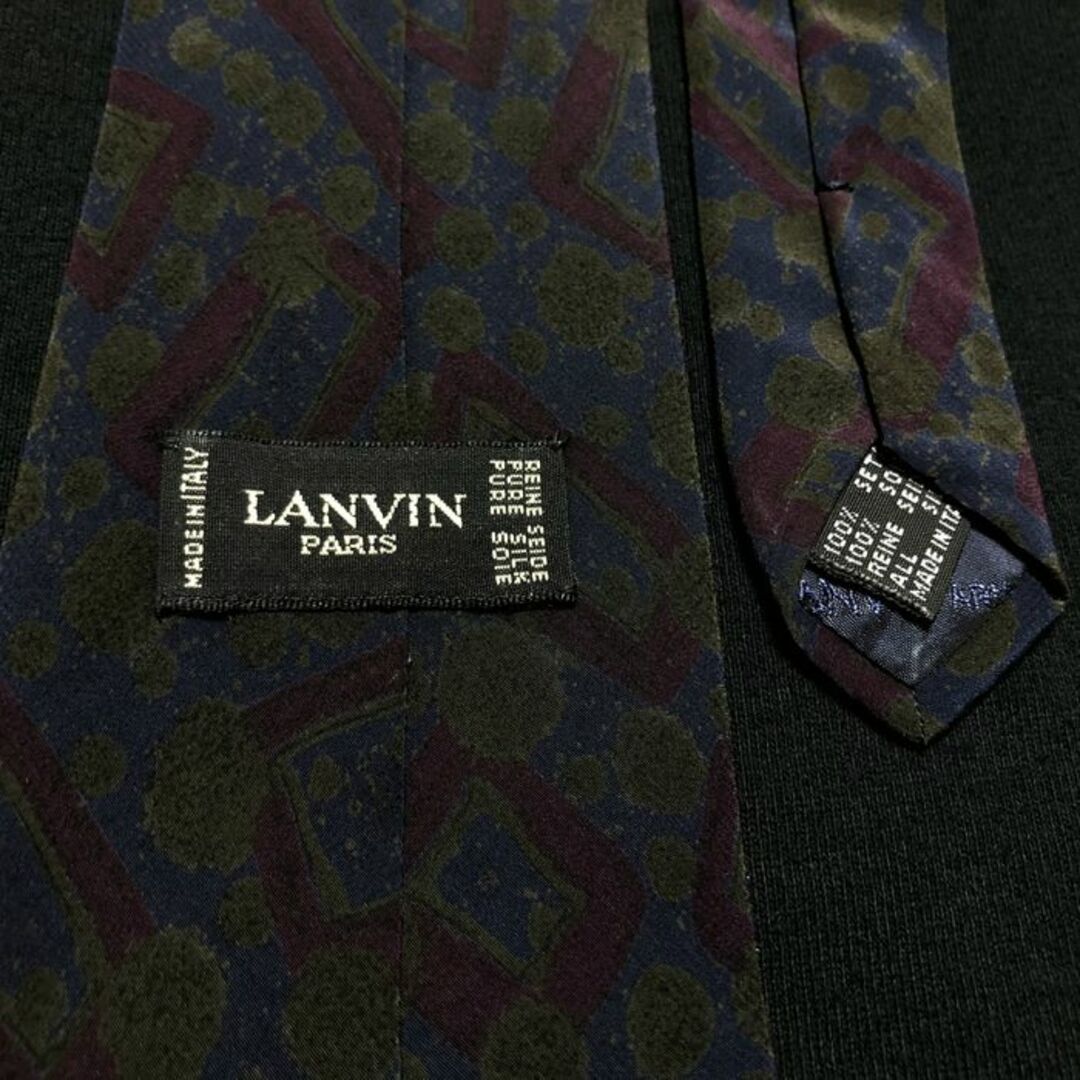 LANVIN(ランバン)のランバン ドット＆スクエア ネイビー＆パープル ネクタイ A104-E03 メンズのファッション小物(ネクタイ)の商品写真