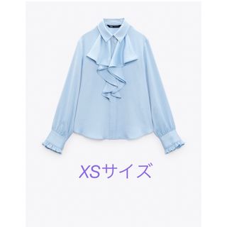 ザラ(ZARA)のZARA サテンフリルシャツ ブルー(シャツ/ブラウス(長袖/七分))