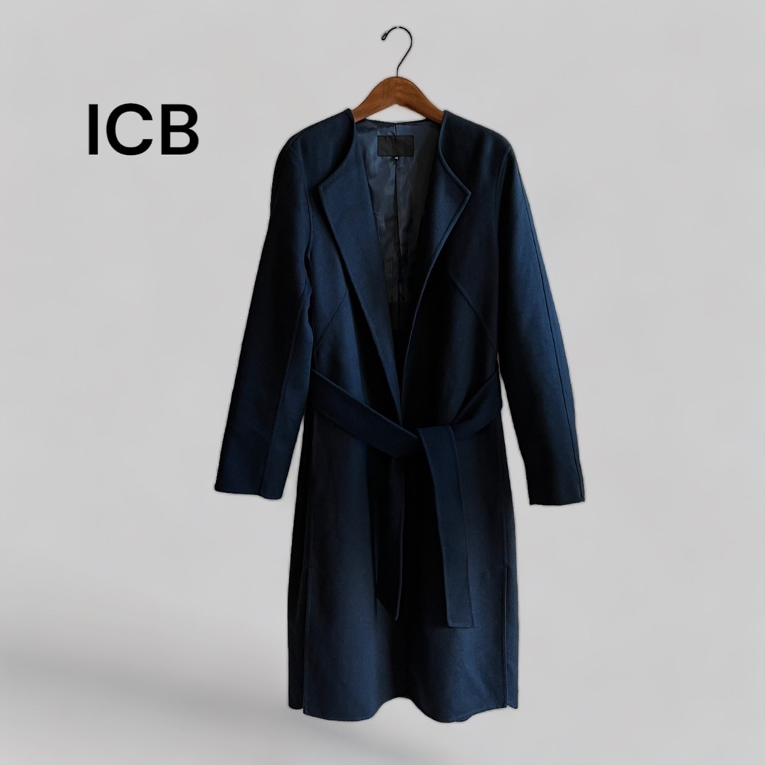 【極美品】ICB カシミヤ100％ ベルテッドコート 比翼 グレー 11号