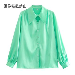🫧7月新作🐠11613◇green サテン カット シャツ ブラウス(シャツ/ブラウス(長袖/七分))