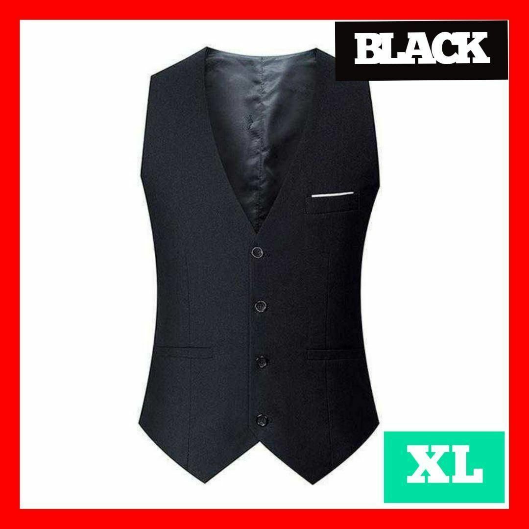 ベスト メンズ スーツ フォーマル セレモニー イベント 黒 ブラック XL