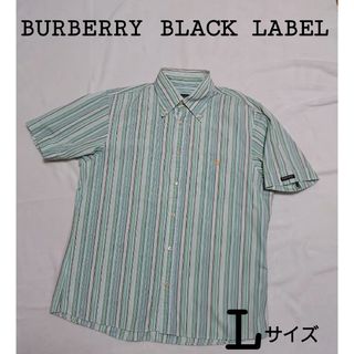 バーバリーブラックレーベル(BURBERRY BLACK LABEL)の美品☆ バーバリーブラックレーベル半袖ストライプシャツ 3 XL相当 ホースロゴ(シャツ)