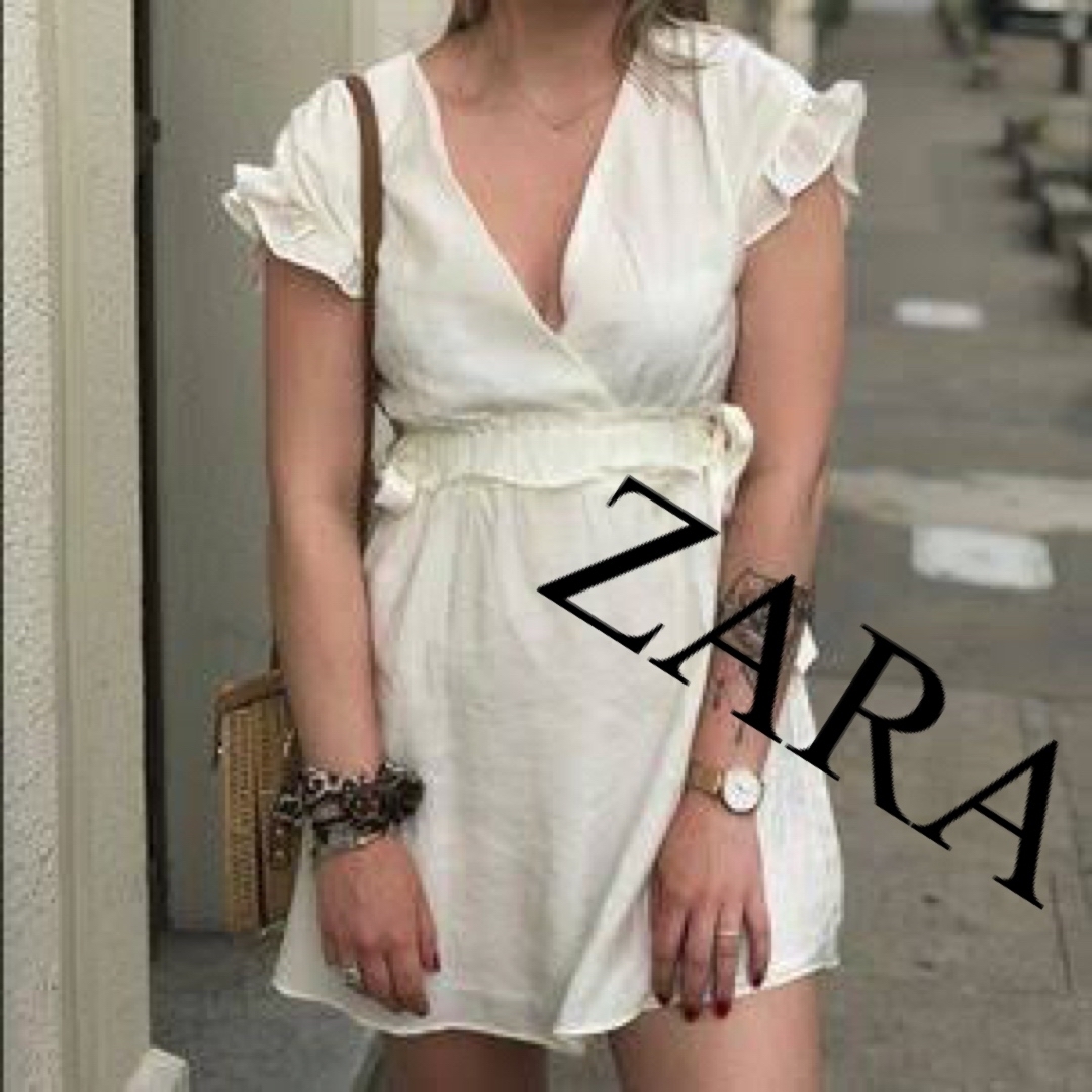 美品　ZARA ザラ　ワンピース　リボン　カシュクールワンピース　人気　完売