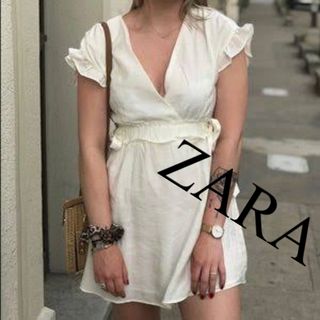 ザラ(ZARA)の美品　ZARA ザラ　ワンピース　リボン　カシュクールワンピース　人気　完売(ミニワンピース)