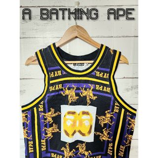 A BATHING APE タンクトップ M 黒xグレー等(総柄)