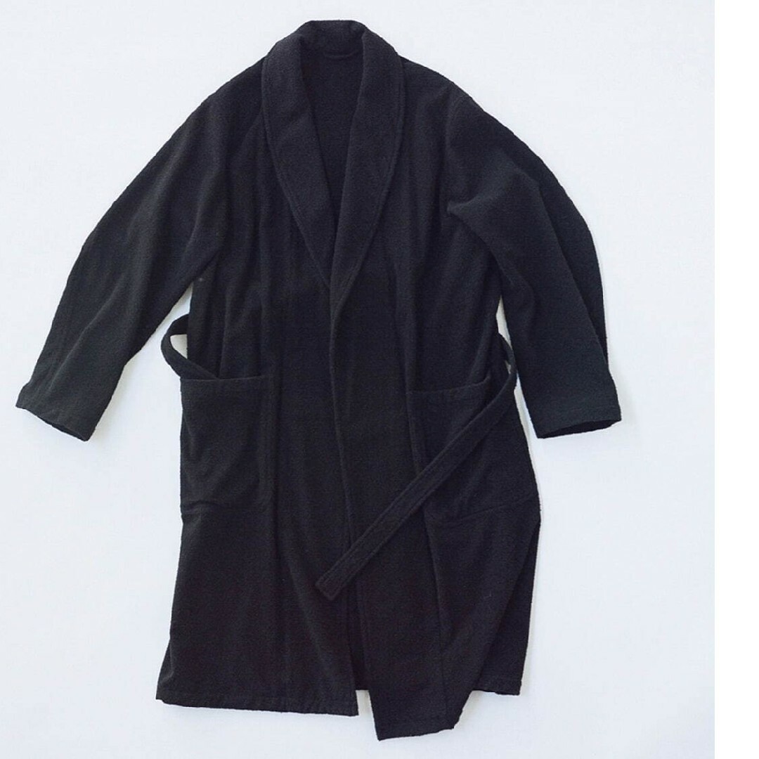 23ss comoli コモリ シルクパイル ローブコート ブラック メンズのジャケット/アウター(チェスターコート)の商品写真