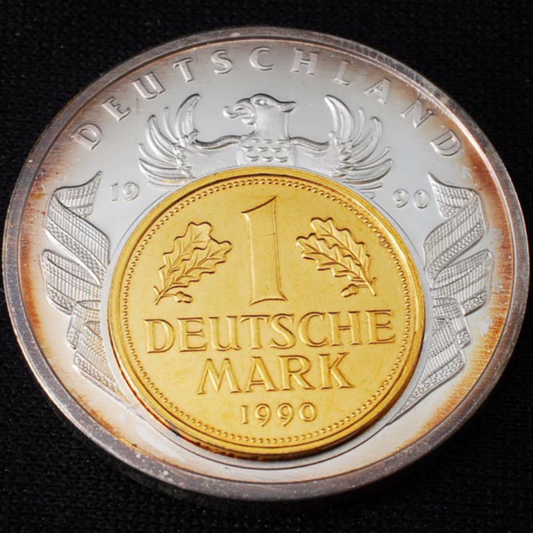 ドイツマルク記念　特製大型1マルク限定金メッキ硬貨　真正証明書付き希少合金銅貨