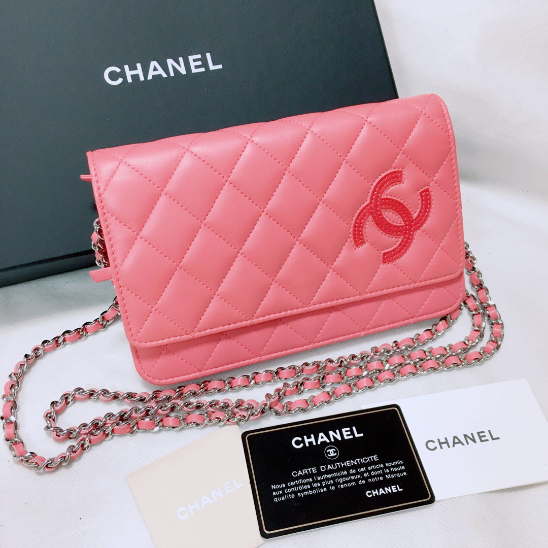 美品 シャネル チェーンウォレット ピンク レア CHANEL CC マトラッセ ...