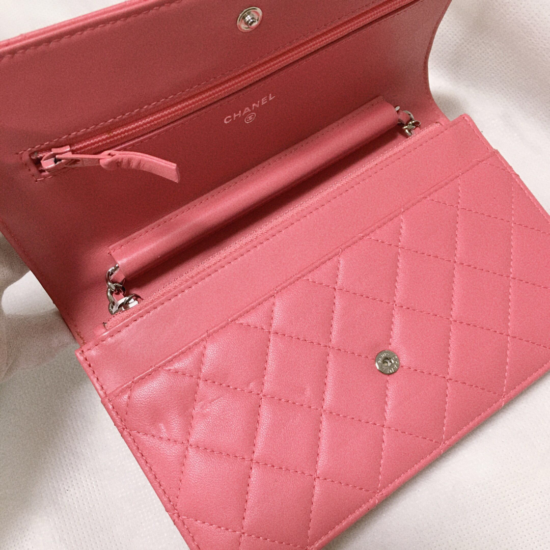 美品 シャネル チェーンウォレット ピンク レア CHANEL CC マトラッセ