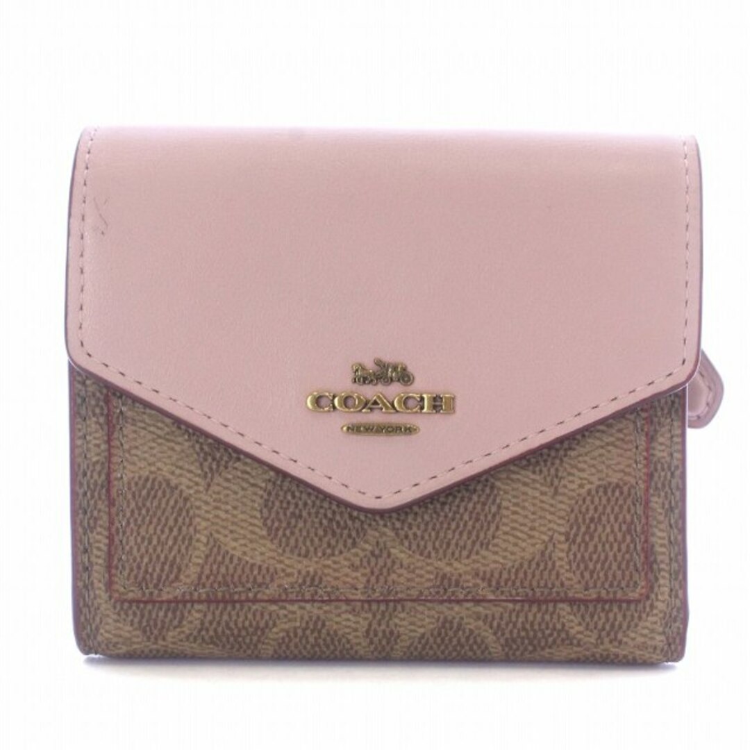 COACH(コーチ)のCOACH 財布 三つ折り レザー シグネチャー ロゴ ベージュ ピンク レディースのファッション小物(財布)の商品写真