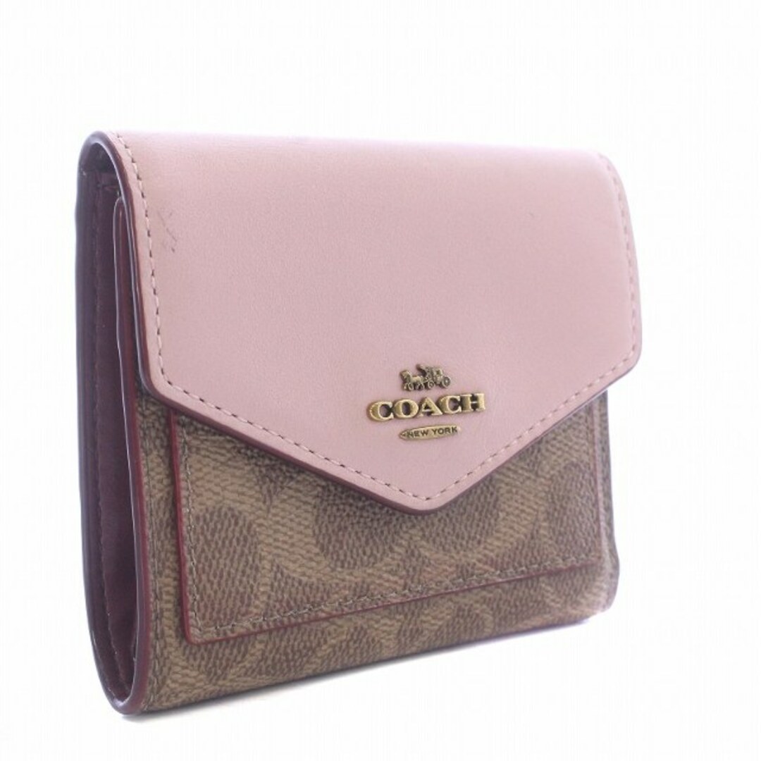 COACH(コーチ)のCOACH 財布 三つ折り レザー シグネチャー ロゴ ベージュ ピンク レディースのファッション小物(財布)の商品写真