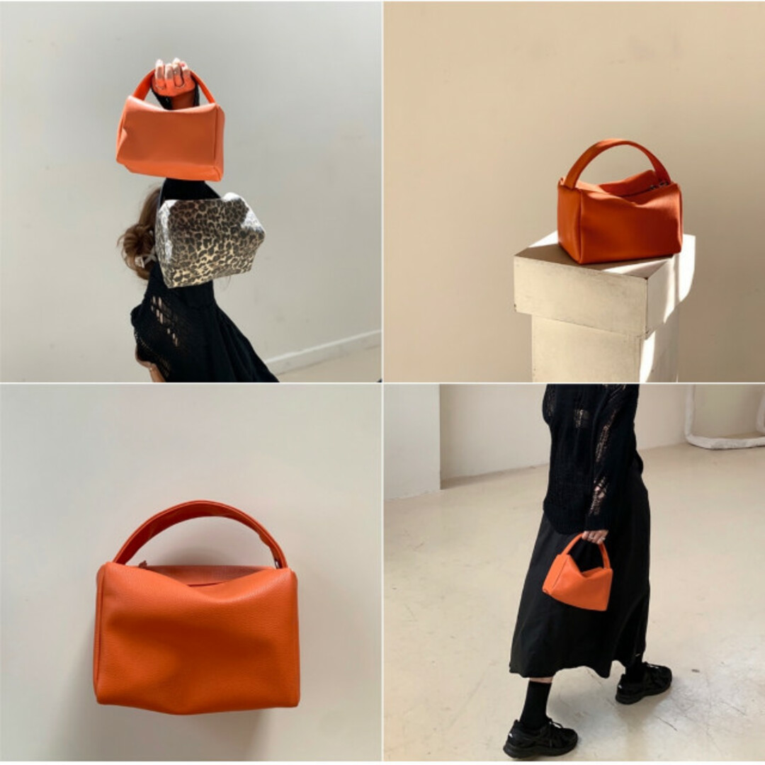 スクエアボックス ショルダーバッグ オレンジ 柄物 色物 差し色 レディース レディースのバッグ(ハンドバッグ)の商品写真