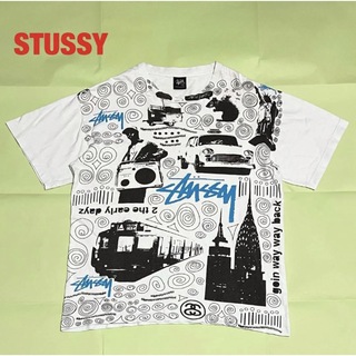 《希少》ステューシー STUSSY☆Tシャツ L 総柄 グレー T590