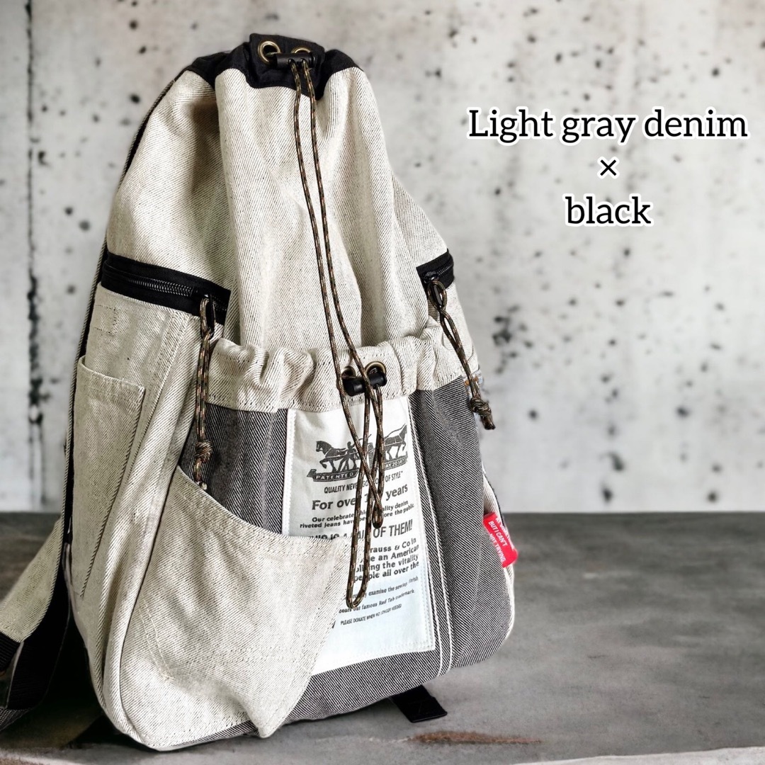 Light gray denim ×black／軽量リュックファッション小物
