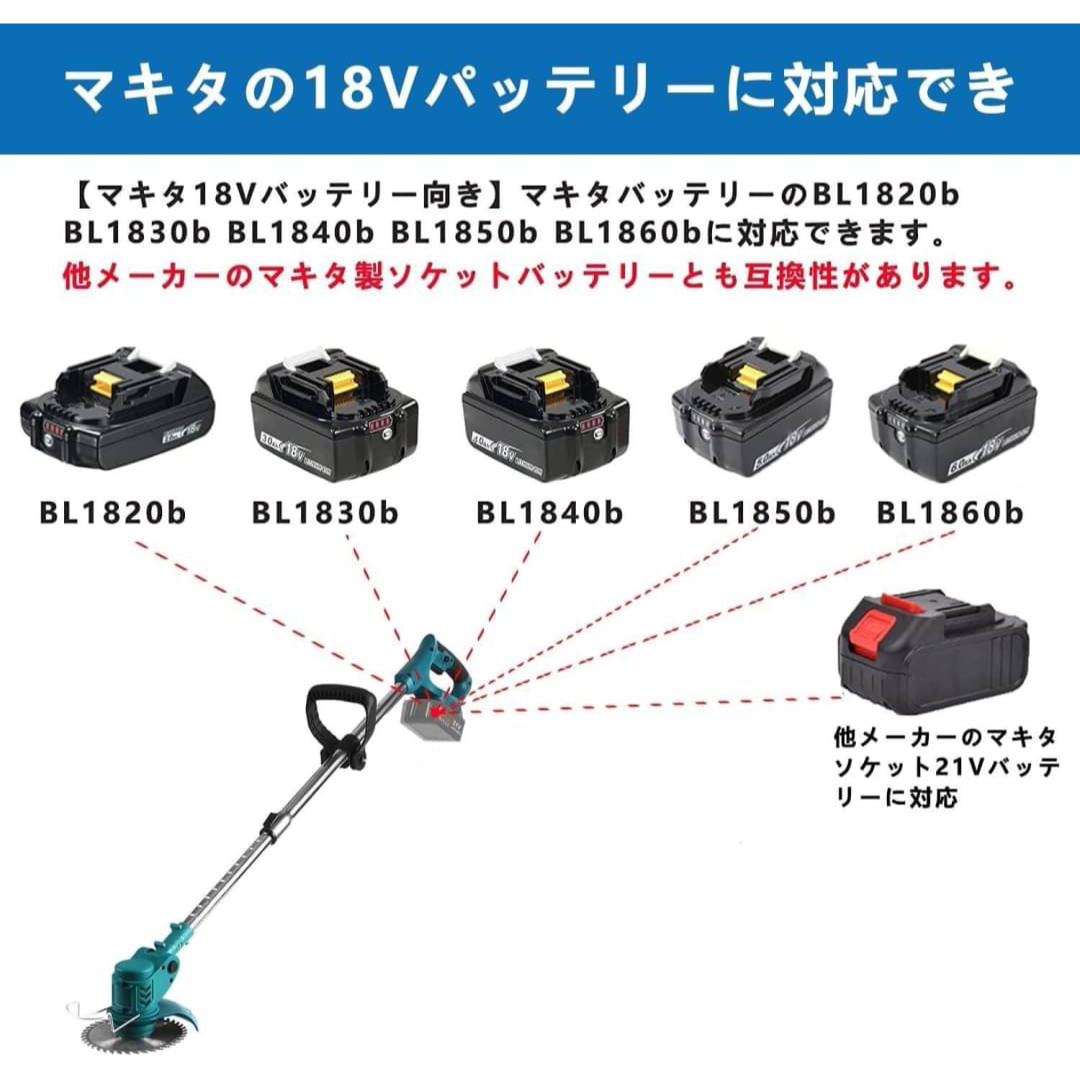 バッテリー2個付】草刈り機 充電式草刈機 電動草刈機 マキタ18V ...