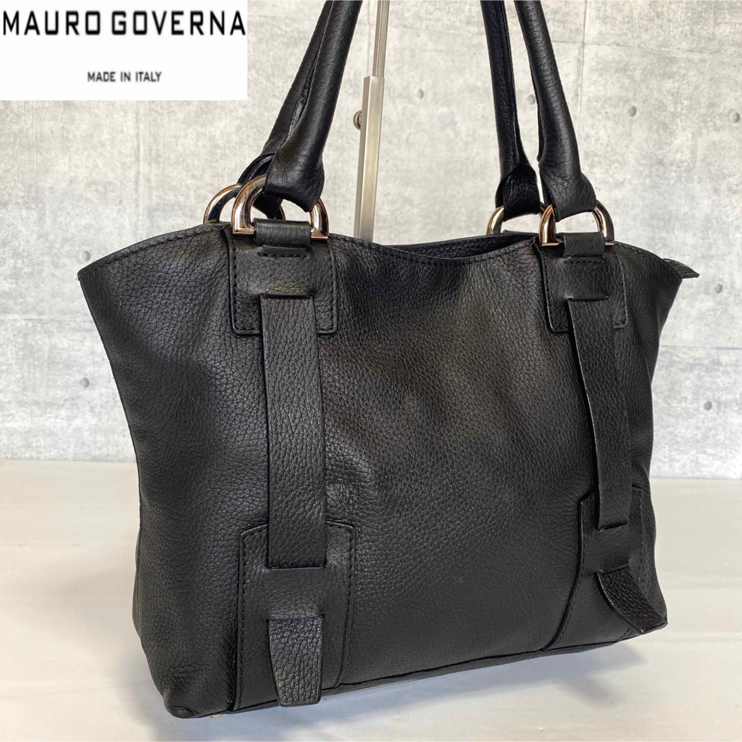 【極美品】MAURO GOVERNA シボ革 ブラック シルバー金具トートバッグ