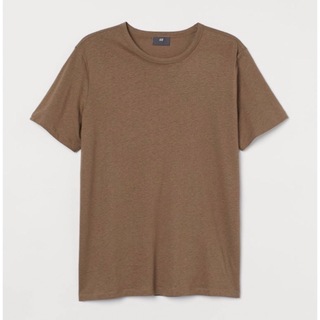 エイチアンドエム(H&M)のH&MリネンブレンドTシャツ  ブラウン　サイズM(Tシャツ/カットソー(半袖/袖なし))