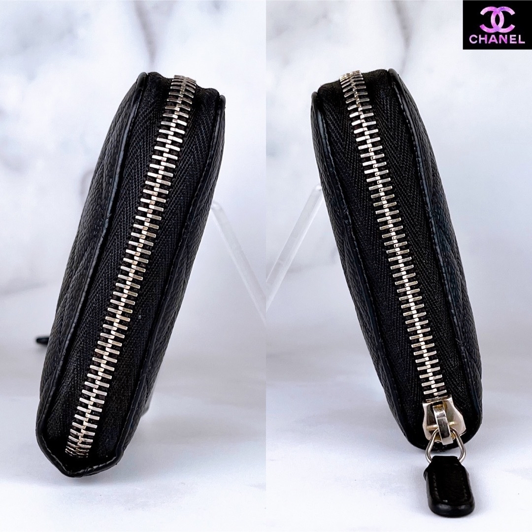 超極美品 CHANEL マトラッセ キャビアスキン ラウンドファスナー 長財布