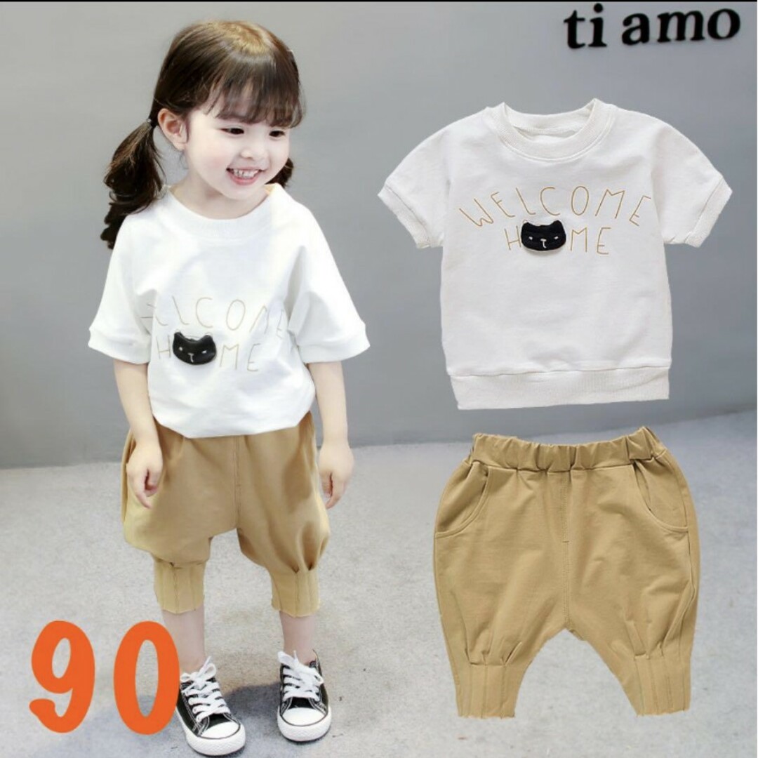 キッズトップス ワンポイント 猫 半袖 夏 ブラウン90 キッズ/ベビー/マタニティのキッズ服女の子用(90cm~)(その他)の商品写真