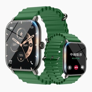 スマートウォッチ 2023最新　1.95インチ大画面　グリーン　大容量緑(腕時計(デジタル))