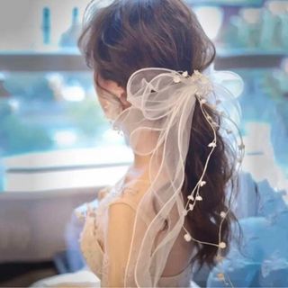 ウェディング ヘッドドレス　結婚式　ヘアアクセサリー　ブライダル　リボン8/6(ヘアバンド)