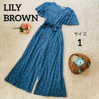 リリーブラウン(Lily Brown)の美品★リリーブラウン★オールインワン★ドット柄★リボンベルト★半袖★1 ★可愛い(オールインワン)