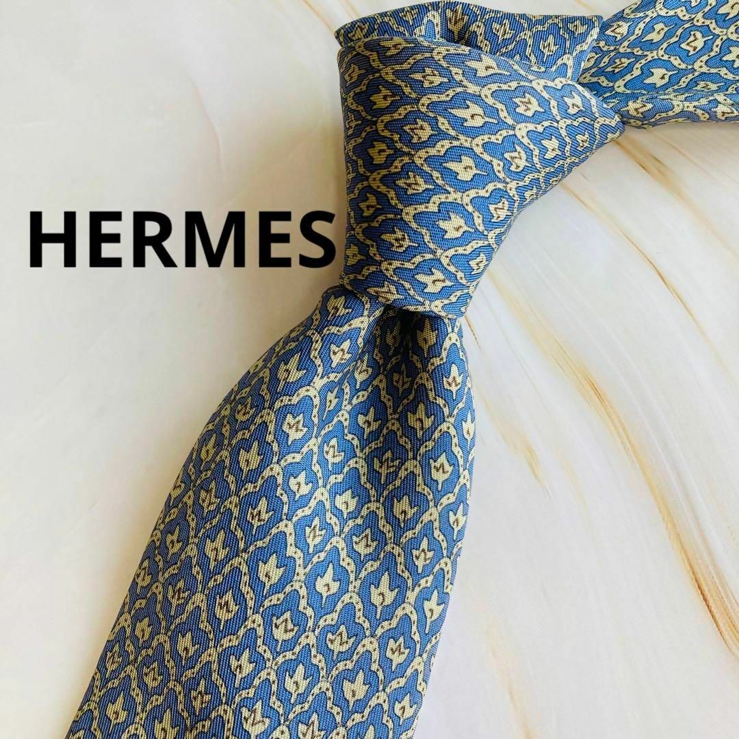 HERMES エルメス ネクタイ ブルー系 総柄