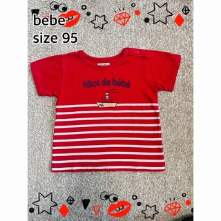 ベベ(BeBe)のべべ　bebe tシャツ 赤　ボーダー　船　半袖　半袖シャツ　ヨット　レッド(Tシャツ/カットソー)