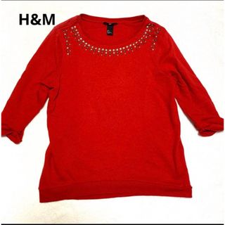 エイチアンドエム(H&M)のH&M 七分袖トップス　赤(カットソー(長袖/七分))