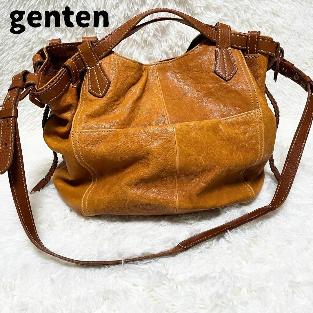 genten ゲンテン ショルダー ハンドバッグ 2way ロゴ型押し 大容量 | フリマアプリ ラクマ