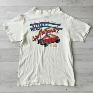 90s アメリカ製 アンビル anvilフラワー 鳥 アートプリントTシャツ 白