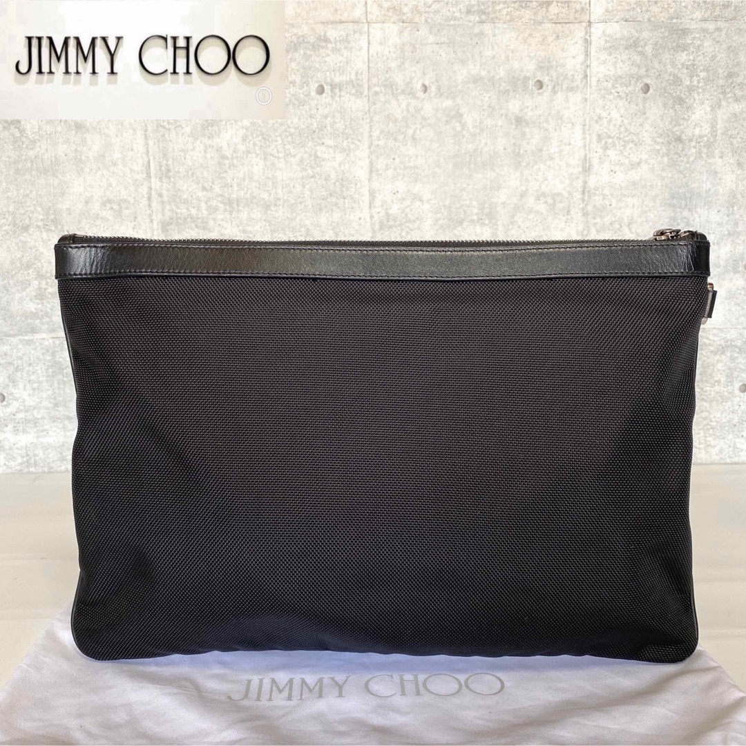 【極美品】JIMMY CHOO DEREK ブラック サイドロゴ クラッチバッグ
