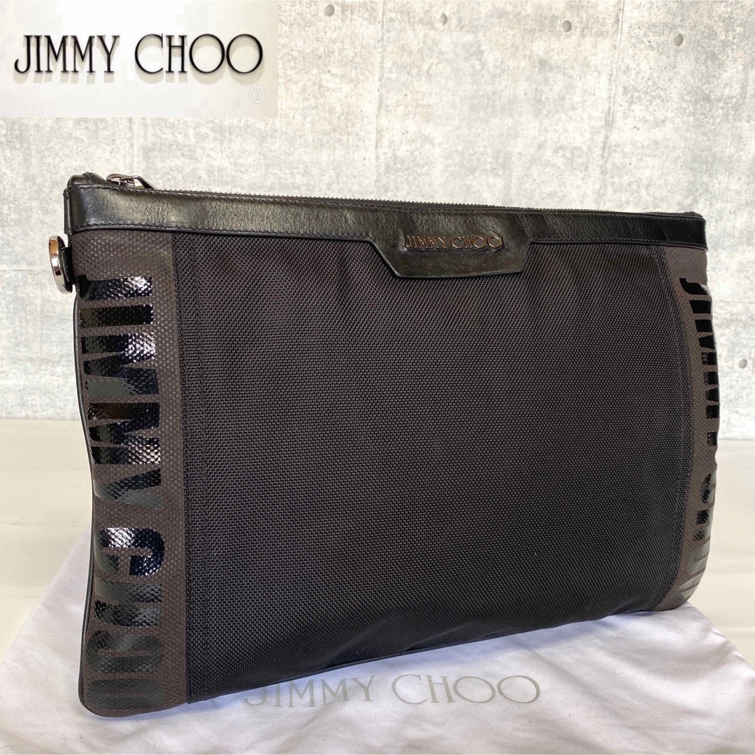 【極美品】JIMMY CHOO DEREK ブラック サイドロゴ クラッチバッグ