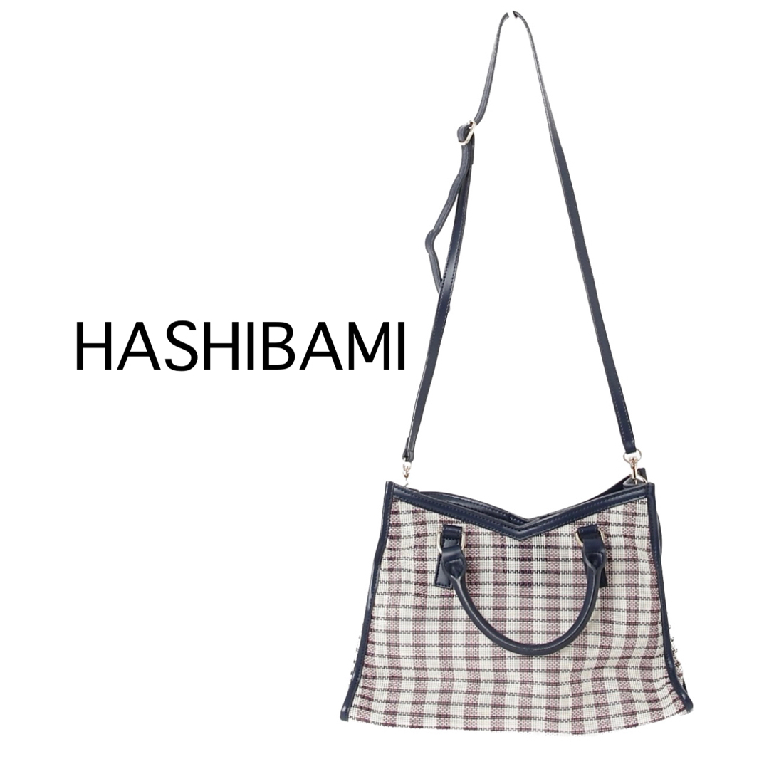 HASHIBAMI【美品】ポーチ付き チェック柄 2way ショルダー バッグ