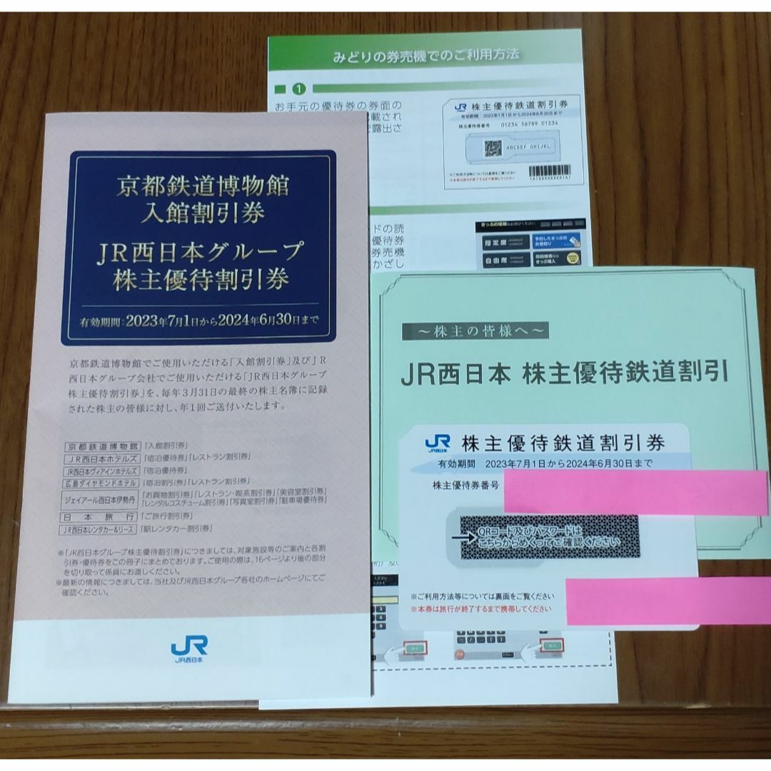 JR西日株主優待：1枚、株主優待案内冊子：1冊　匿名配送