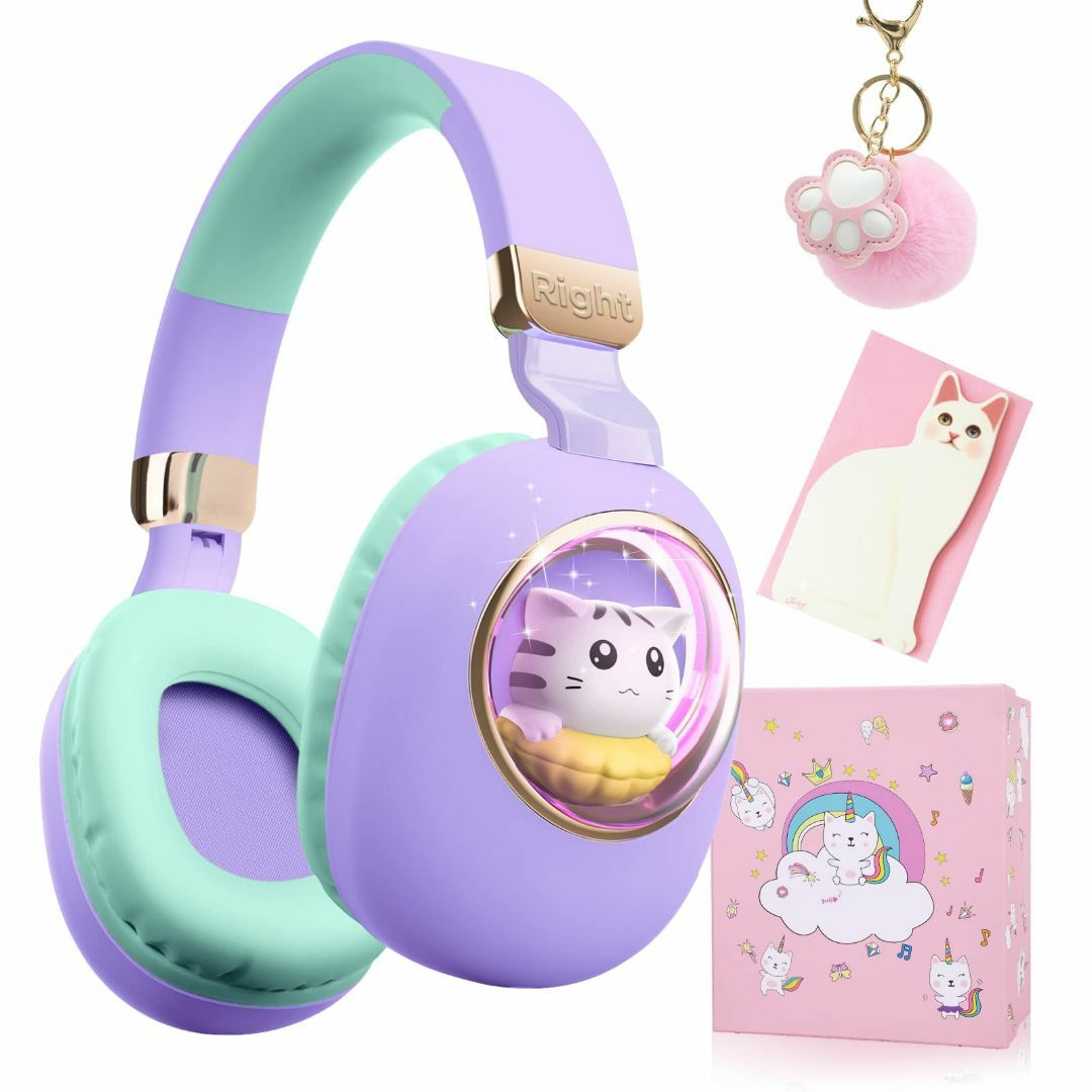 【色: パープル】QearFunXD 子供Bluetooth猫ヘッドホン 子供ワ