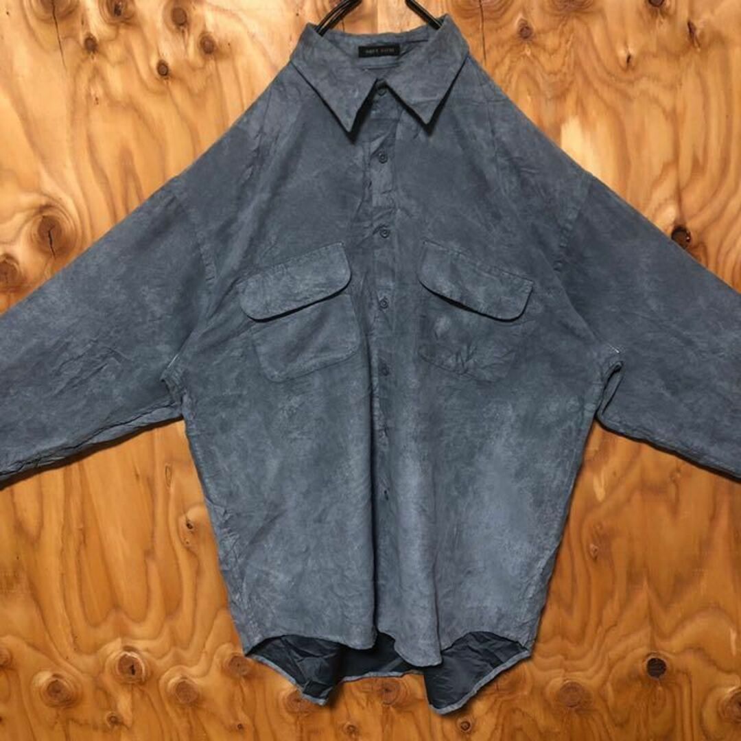 メンズ グレー シャツ USA 90s フェイク スエード シンプル 長袖