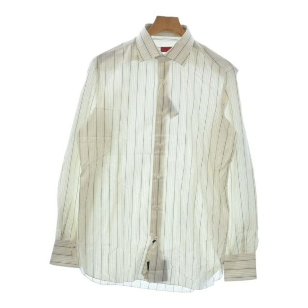 ISAIA - ISAIA ドレスシャツ 40(L位) 白系xカーキxベージュ(ストライプ