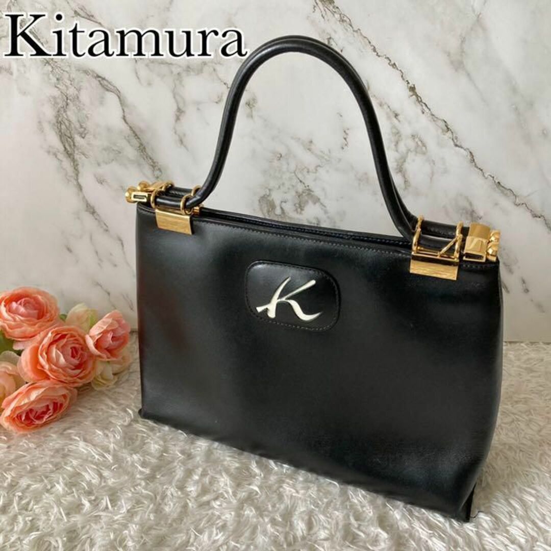 ✨美品✨ Kitamura キタムラ ハンドバッグ Kロゴ レザー ネイビー