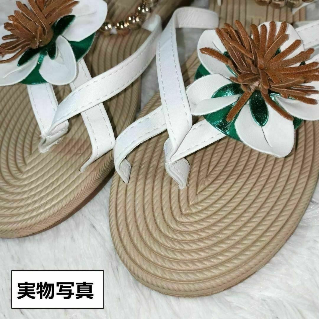 【SALE】紐サンダル アンクルベルト ローヒール ホワイト 24.5cm レディースの靴/シューズ(サンダル)の商品写真