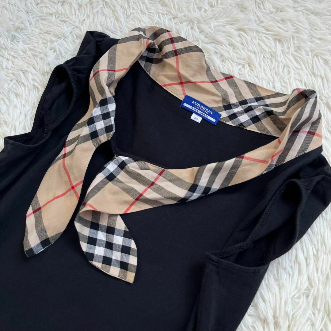 超爆安 バーバリー ブルーレーベル 半袖カットソー ノバチェック ボウタイ ナイト ロゴ Tシャツ/カットソー(半袖/袖なし) BURBERRY BLUE LABEL 半袖 カットソー