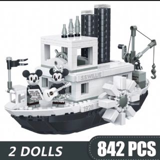 ★ディズニー★蒸気船ウィリーレゴLEGO互換ブロックミニフィグ2体付き ミッキー(キャラクターグッズ)