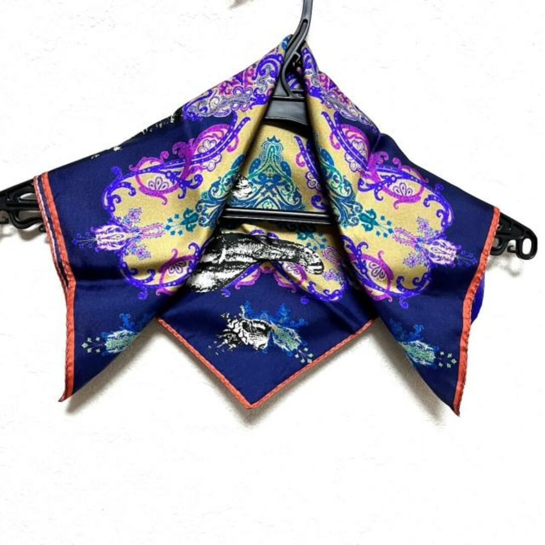極美品 ETRO エトロ シルク100%・ネイビー ストール スカーフ - 通販